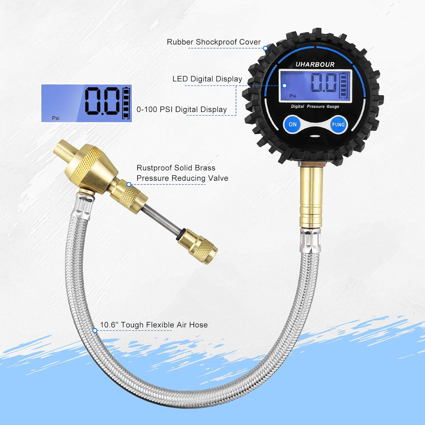 4X4 Rapid Air Down Tire Deflator with Digital Gauge (0-100PSI) , 2.5" Easy Read Glow Dial & Solid Brass Hardware-Automatic Tire Air Down Tool for Jeep, Truck or ATV