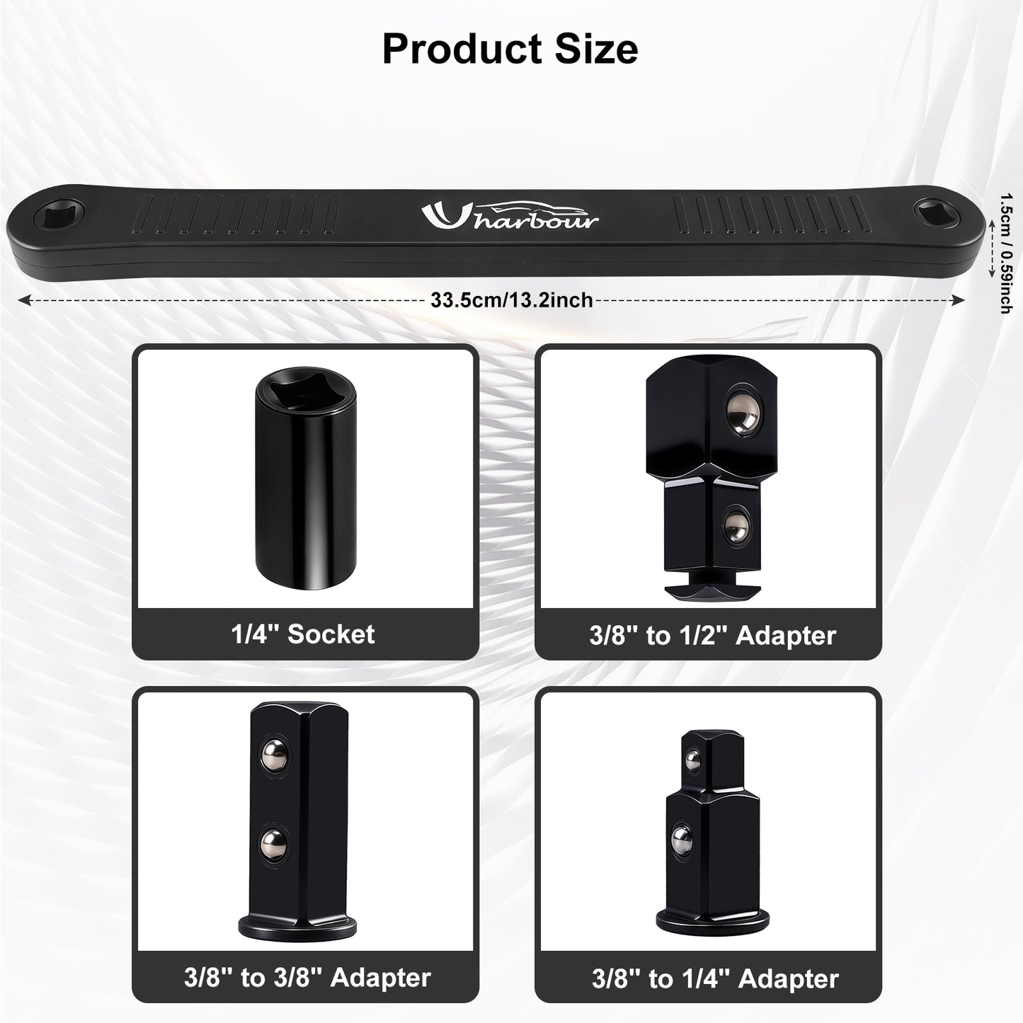 Uharbour Offset Extension Wrench for Tight Spaces, Universal Ratchet Wrench Extender for Small Places, Offset Extension Wrench Set with 1/2", 1/4" & 3/8" Drive Square Adapters and 1/4" Socket