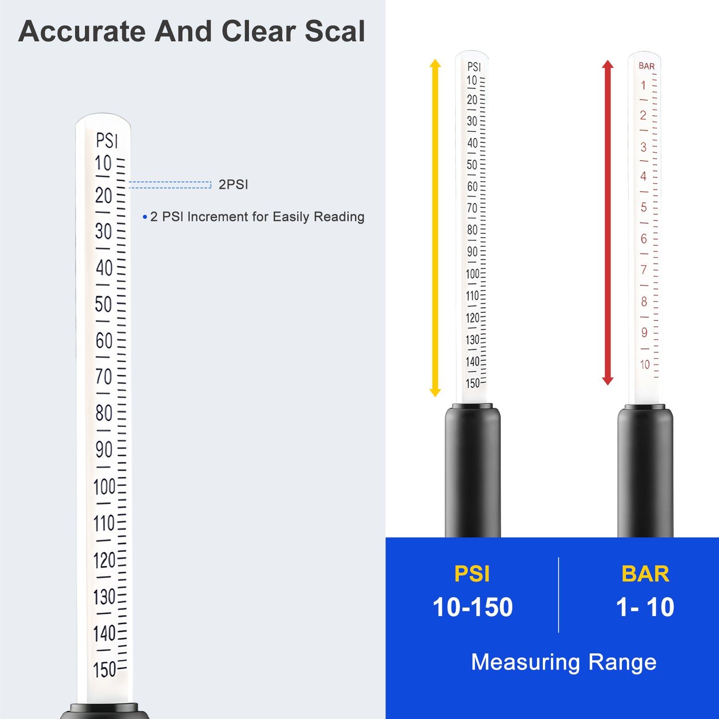 Dual Head Tire Pressure Gauge 10-150PSI, Heavy Duty Semi Truck Tire Pressure Gauge 1-10 Bar, Air Pressure Gauge for Tires Extended Tube for Semi Truck, RV, Car, Motorcycle