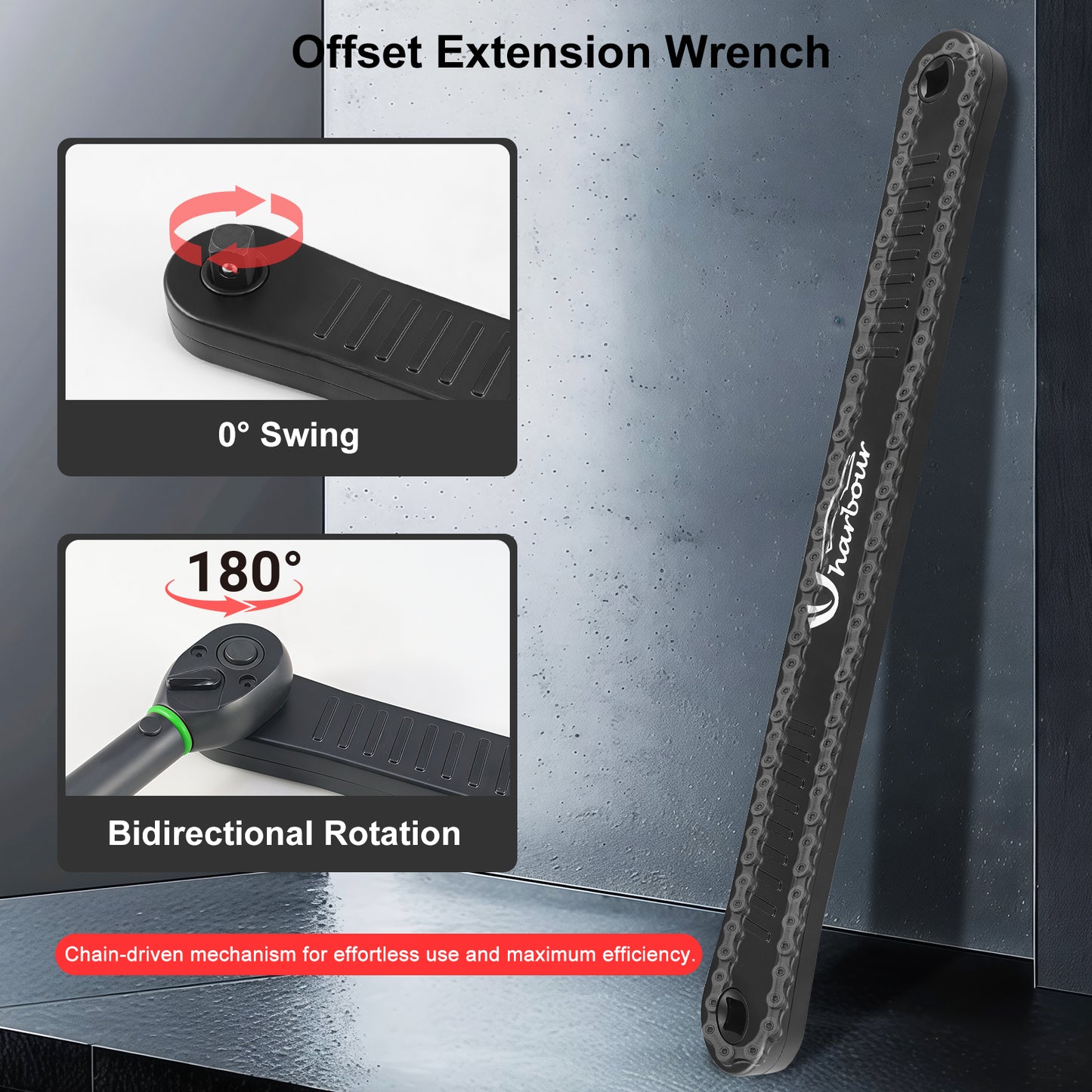 Uharbour Offset Extension Wrench for Tight Spaces, Universal Ratchet Wrench Extender for Small Places, Offset Extension Wrench Set with 1/2", 1/4" & 3/8" Drive Square Adapters and 1/4" Socket