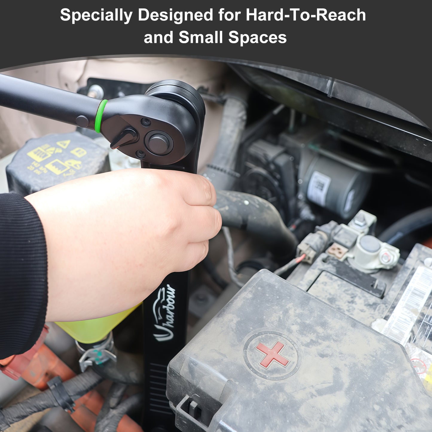 Uharbour Offset Extension Wrench for Tight Spaces, Universal Ratchet Wrench Extender for Small Places, Offset Extension Wrench Set with 1/2", 1/4" & 3/8" Drive Square Adapters and 1/4" Socket