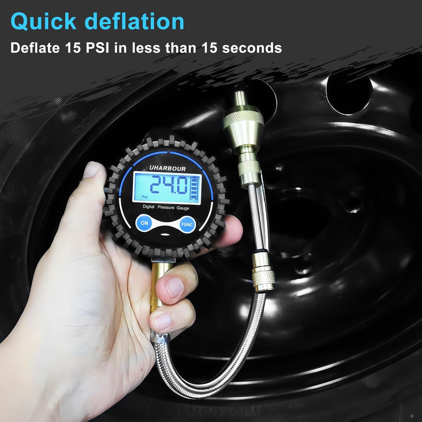 4X4 Rapid Air Down Tire Deflator with Digital Gauge (0-100PSI) ， 2.5" Easy Read Glow Dial & Solid Brass Hardware-Automatic Tire Air Down Tool for Jeep, Truck or ATV